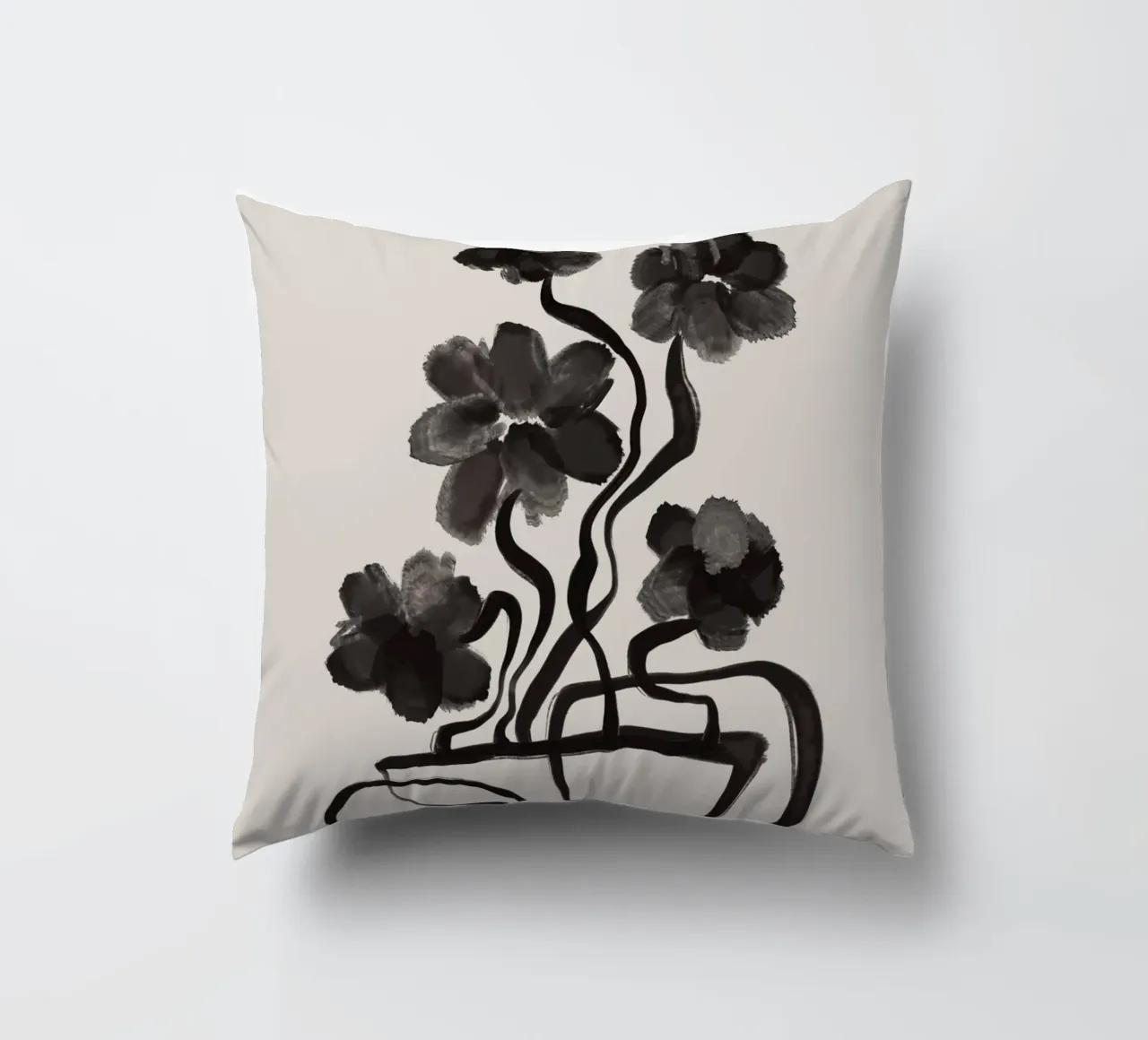 Gray Flowers decorative cushion by treechild