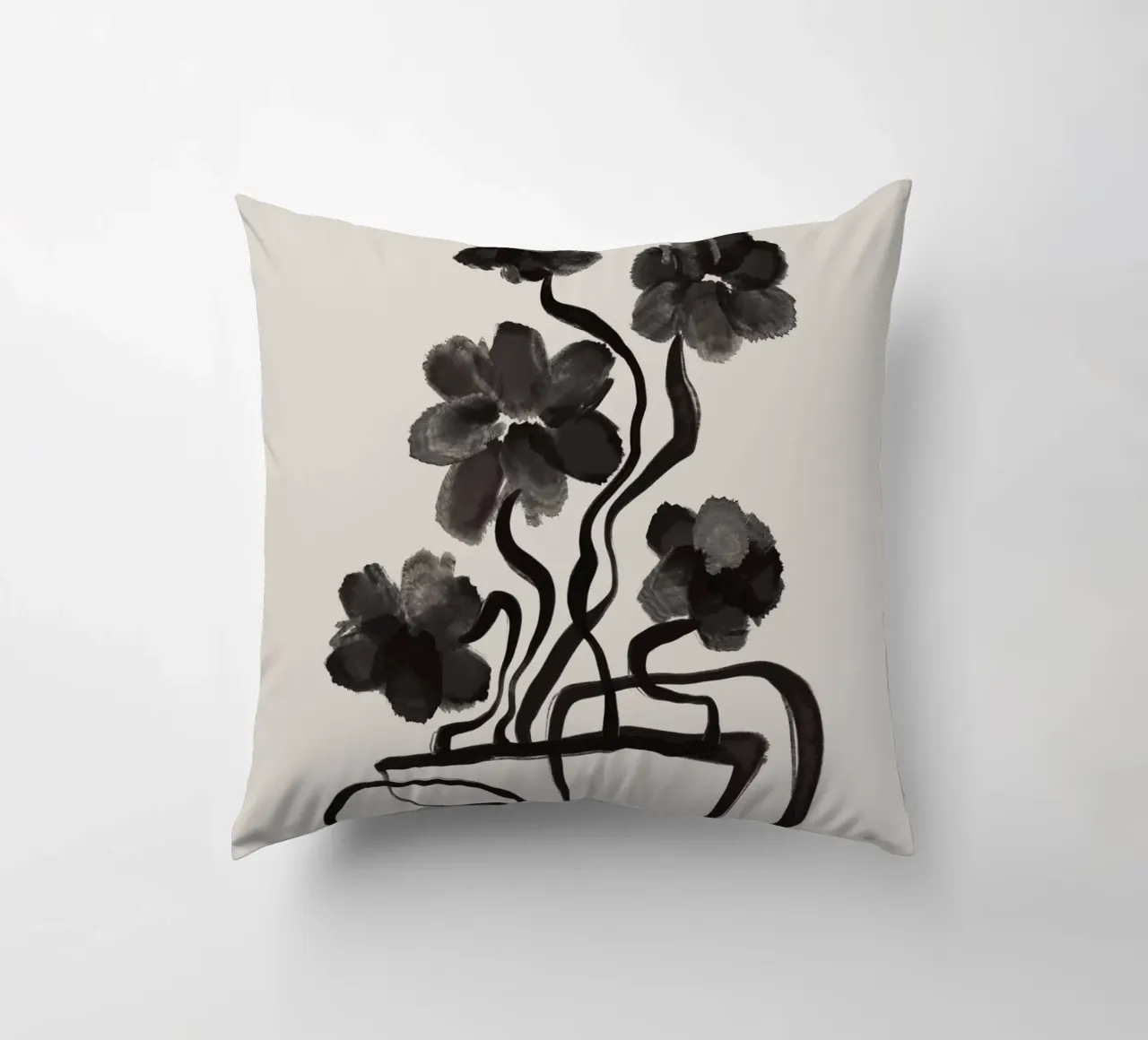 Gray Flowers decorative cushion by treechild