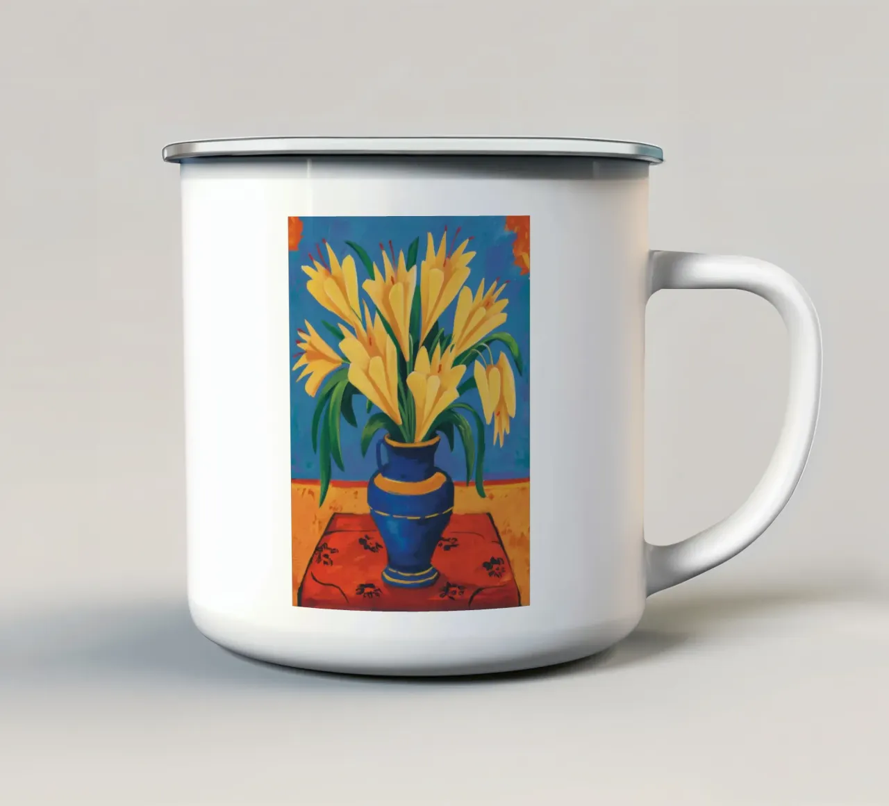 Natura morta di tulipani tazza in smalto da Line Fable