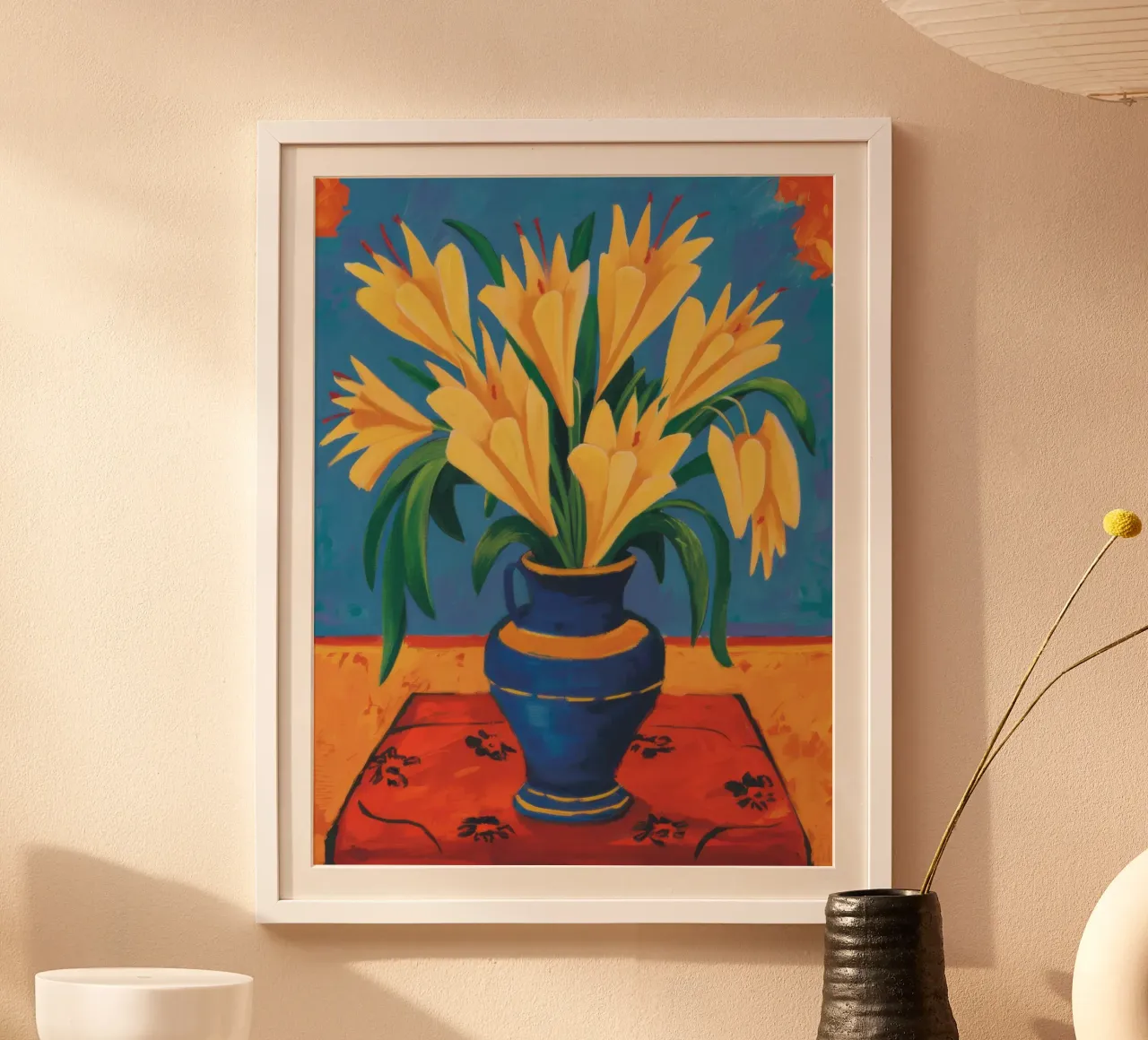 Natura morta di tulipani poster con telaio in legno da Line Fable