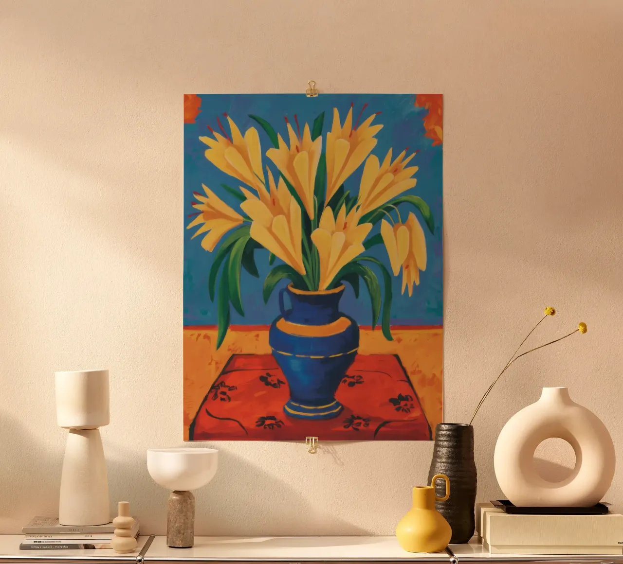 Natura morta di tulipani poster con telaio in legno da Line Fable