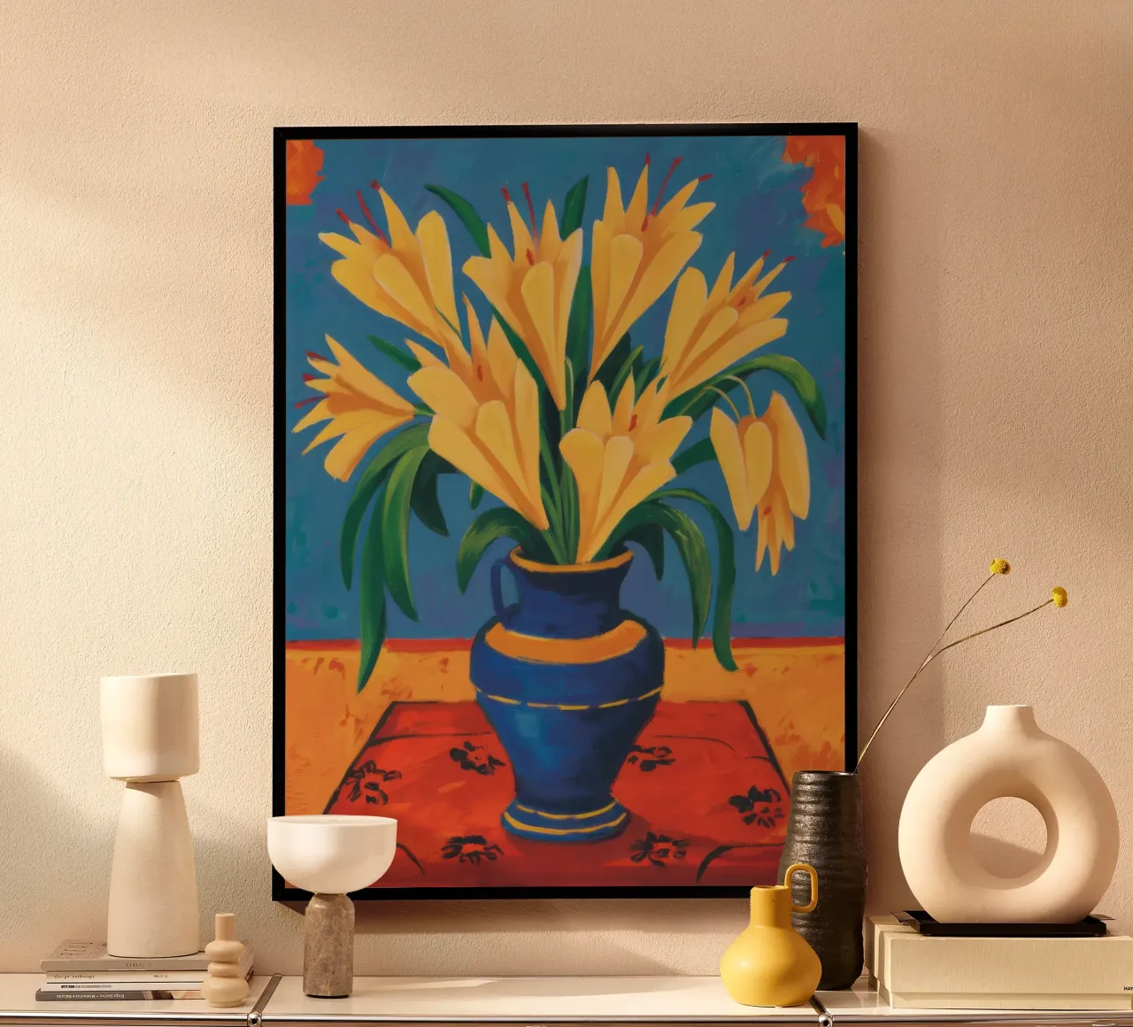 Natura morta di tulipani poster con telaio in legno da Line Fable