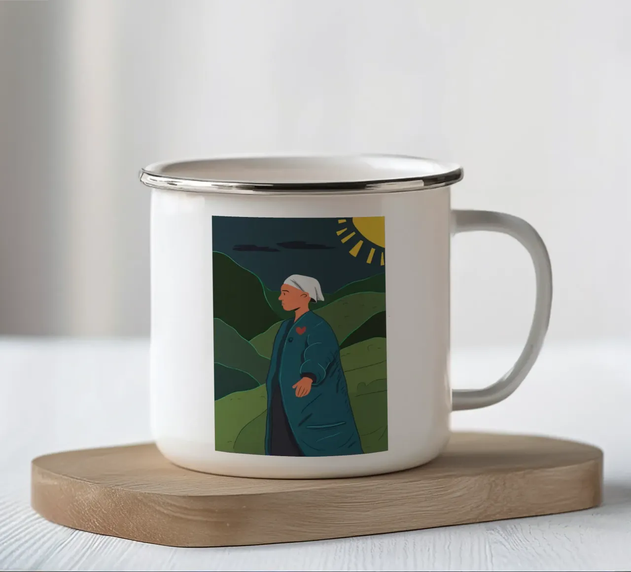 Serenità del campo verde tazza in smalto da Line Fable