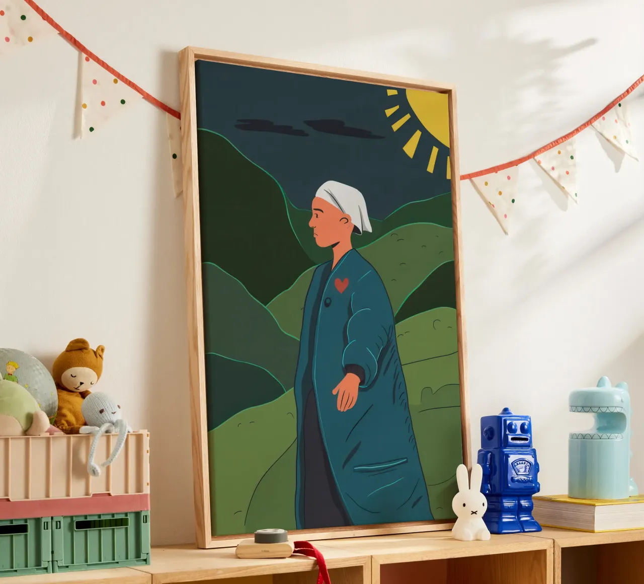 Groene Sereniteit canvas met Baklijst van Line Fable
