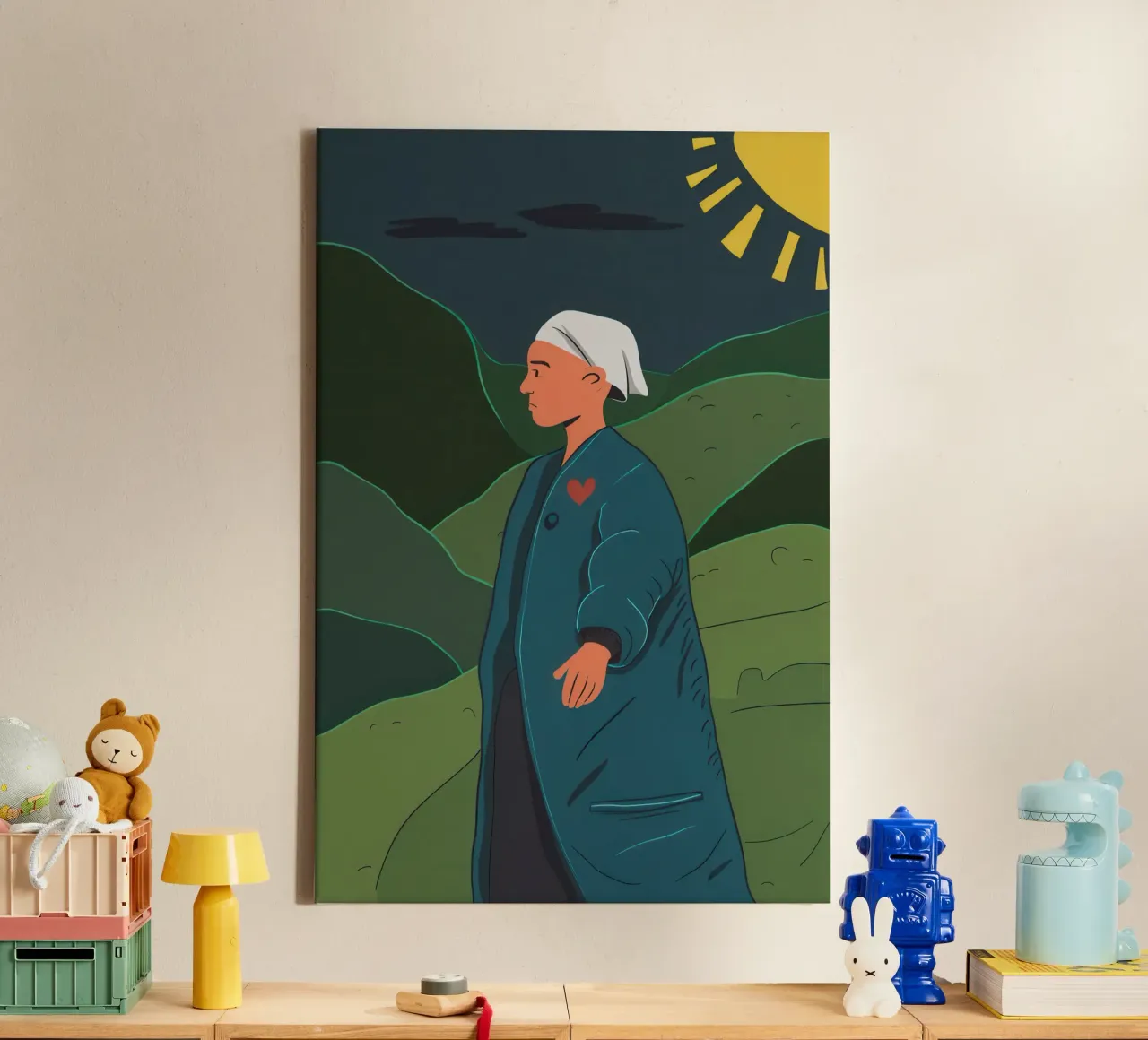 Groene Sereniteit canvas met Baklijst van Line Fable