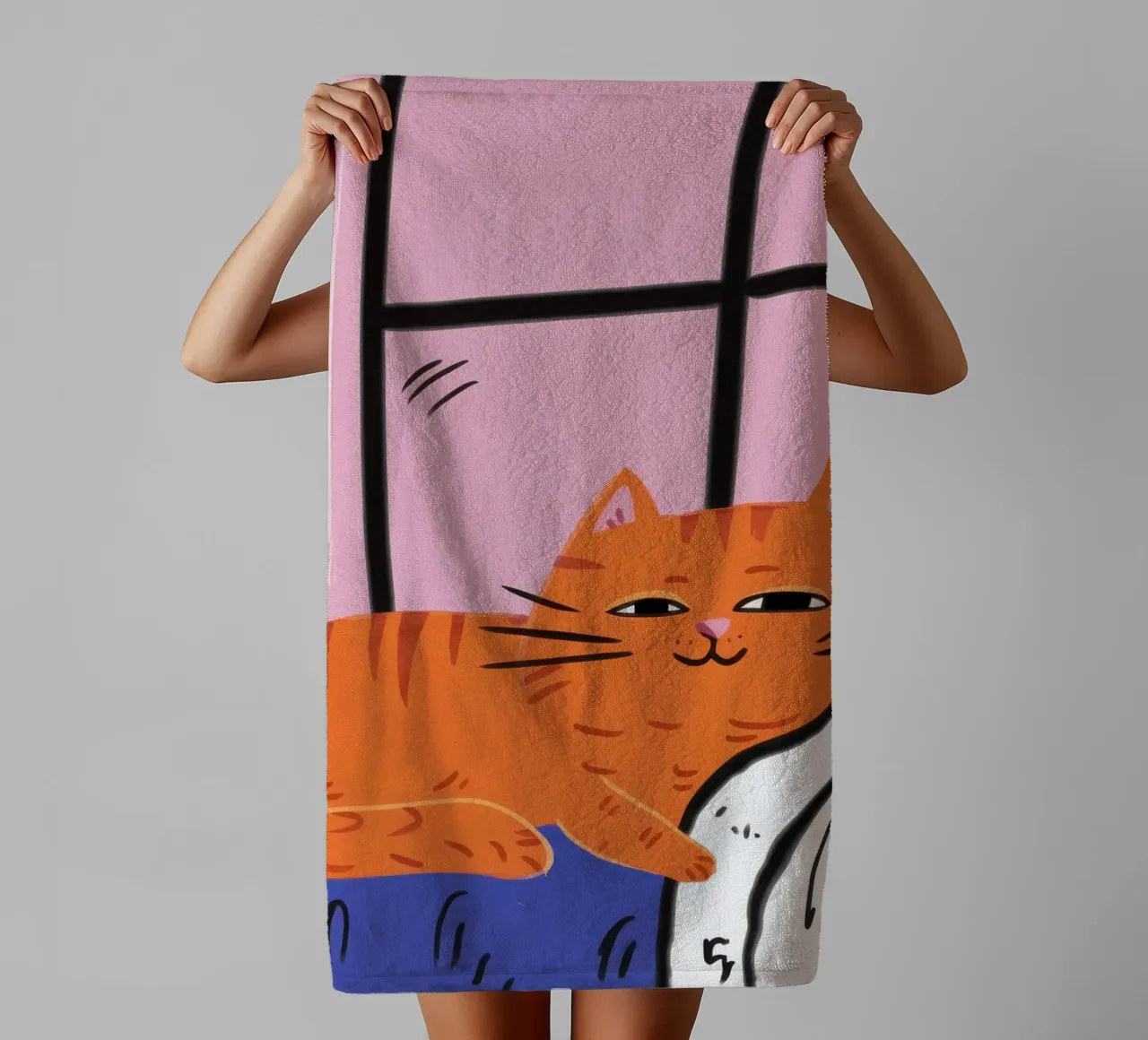 Window Cat Nap towel by Obs Canvas