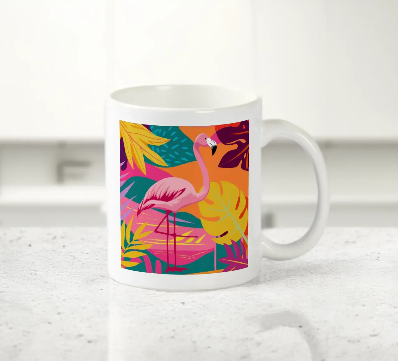 Zonovergoten flamingo jungle keramische mok van Line Fable