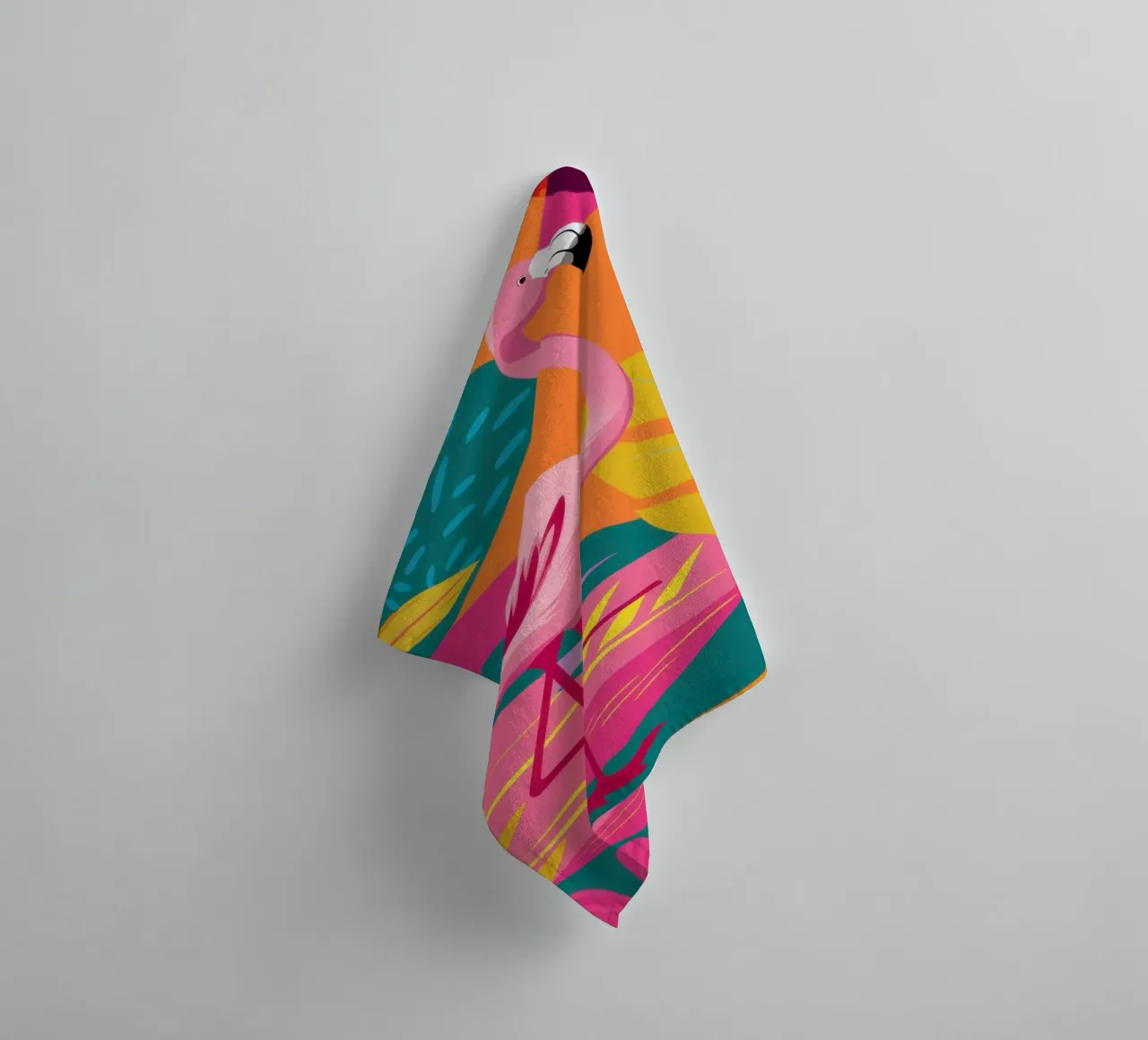 Jungle de flamants roses ensoleillée serviette de bain de Line Fable