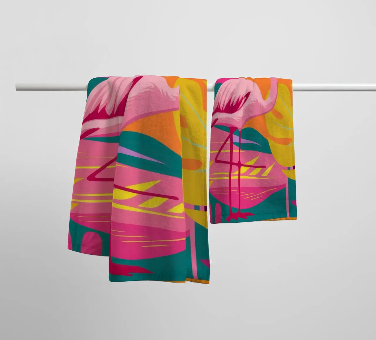 Jungle de flamants roses ensoleillée serviette de bain de Line Fable
