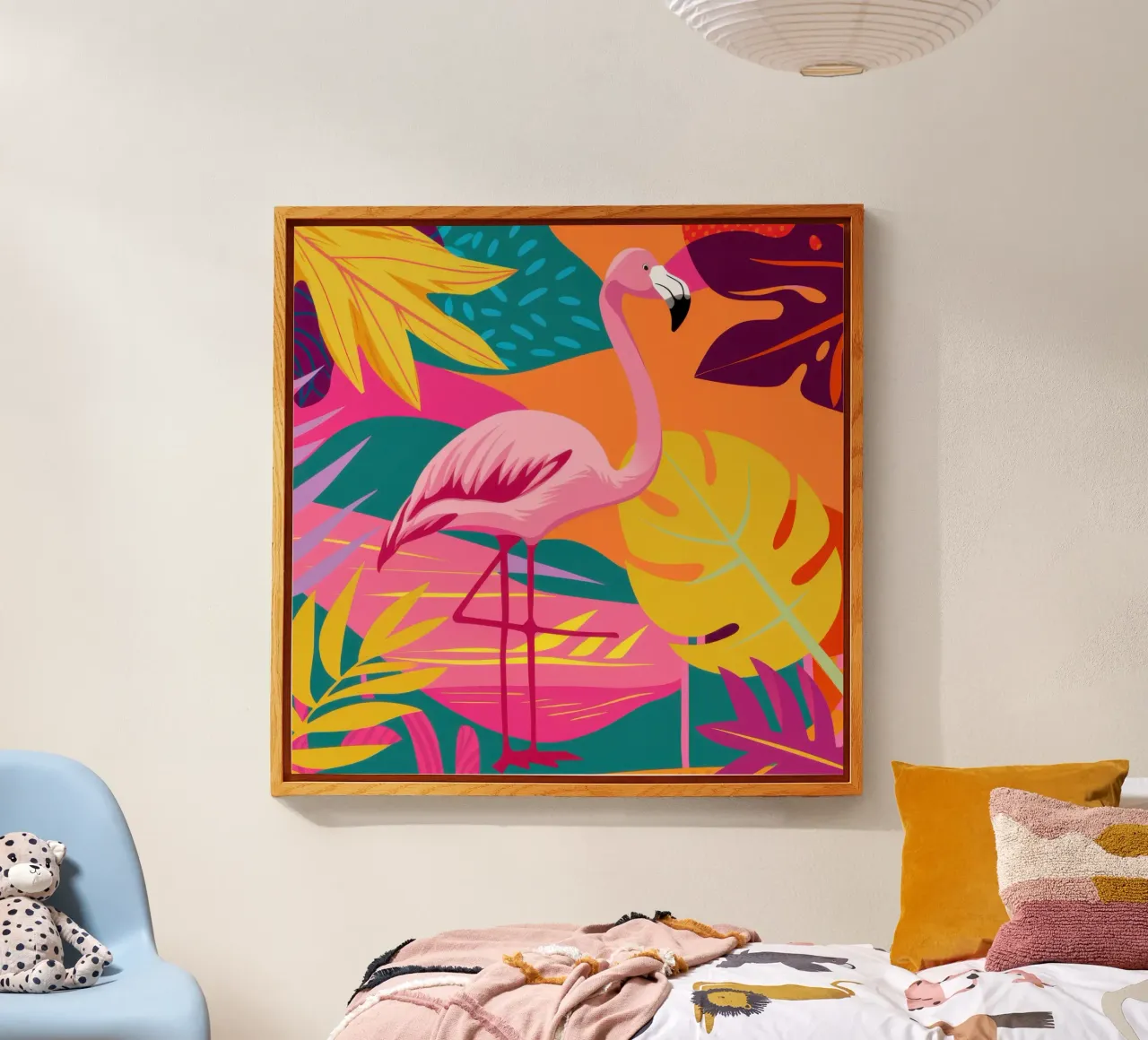 Sonnenverwöhnter Flamingo-Dschungel Acryl-Glas von Line Fable