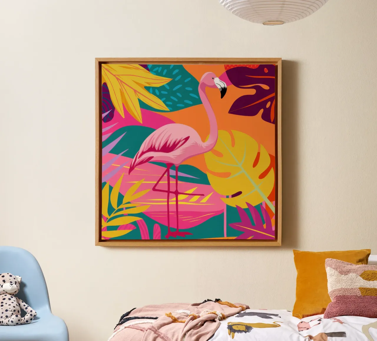 Zonovergoten flamingo jungle canvas met Baklijst van Line Fable