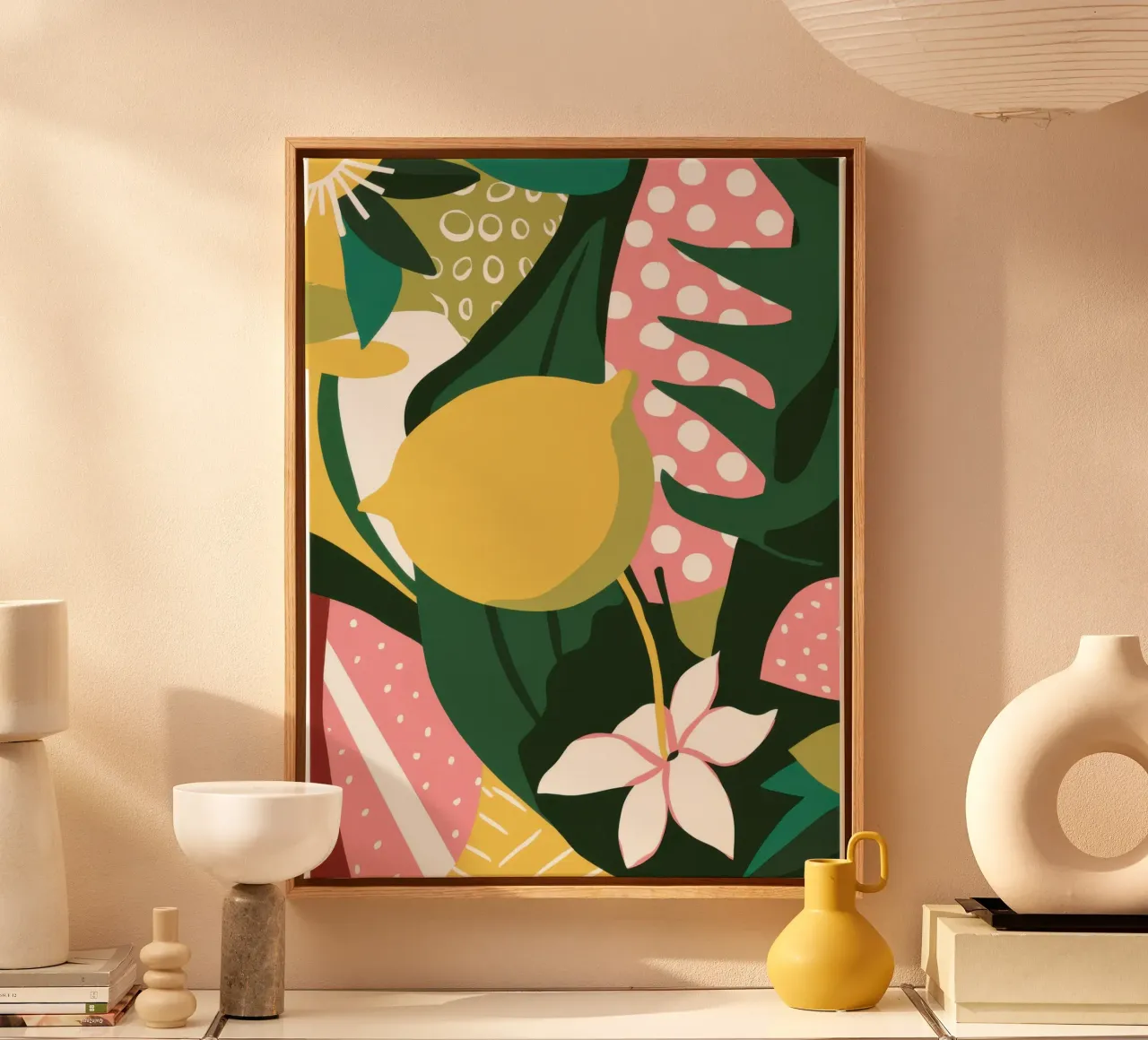 Ciao Lemon Tropics Leinwand mit Schattenfugenrahmen von Line Fable
