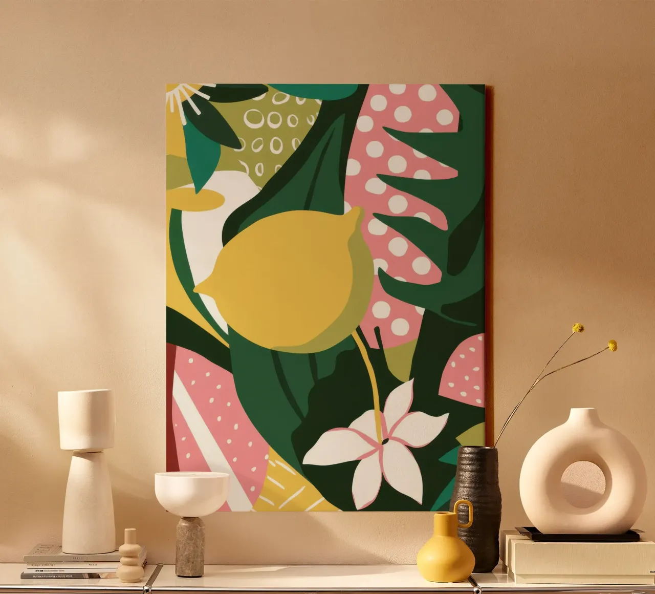 Ciao Lemon Tropics Leinwand mit Schattenfugenrahmen von Line Fable