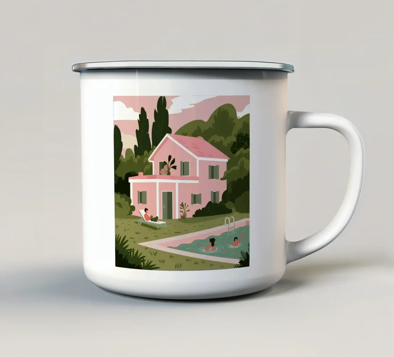 Pink Villa Dreams tazza in smalto da Line Fable