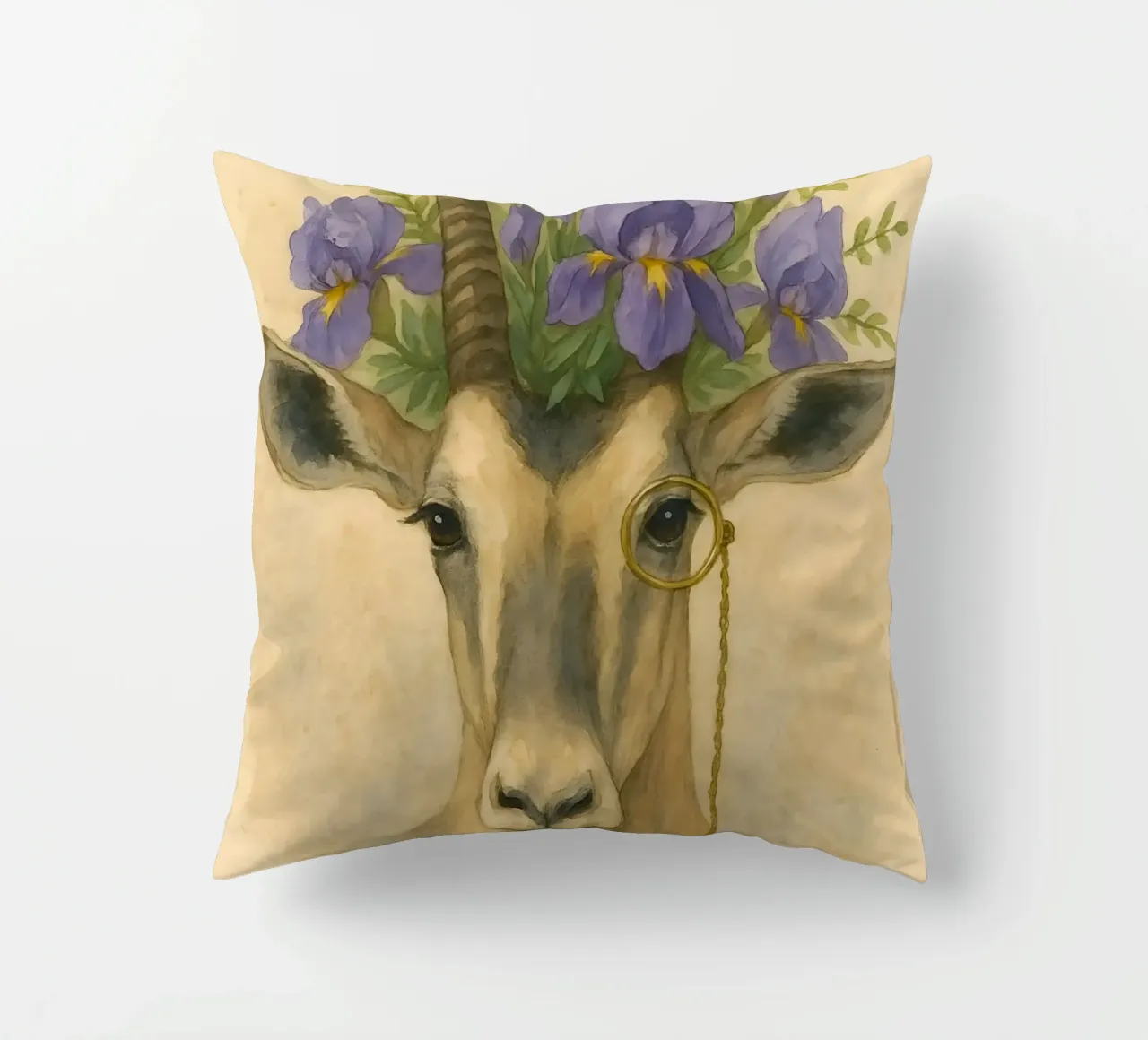 The Noble Plains walker: Iris-Crowned Elegance decorative cushion by Graceful Desine
