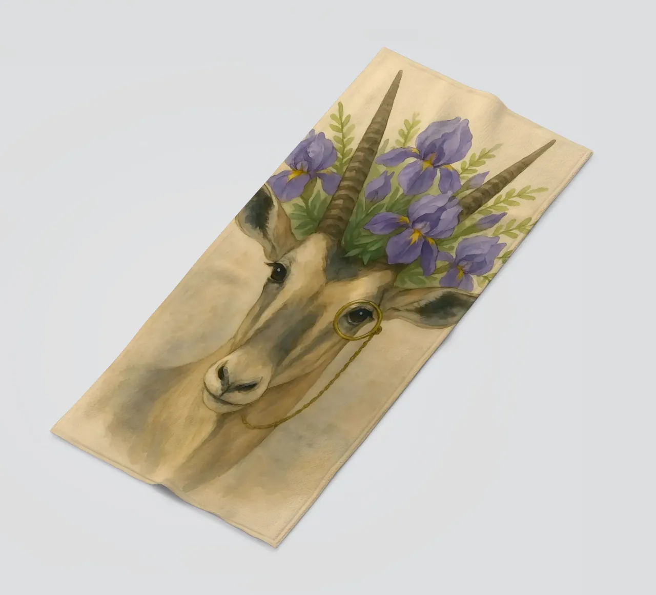 The Noble Plains walker: Iris-Crowned Elegance beach towel by Graceful Desine