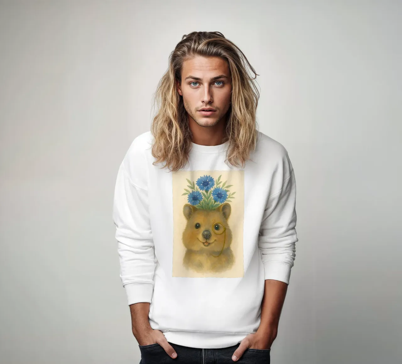 Lo studioso allegro: Quokka con fiordalisi felpa da Graceful Desine