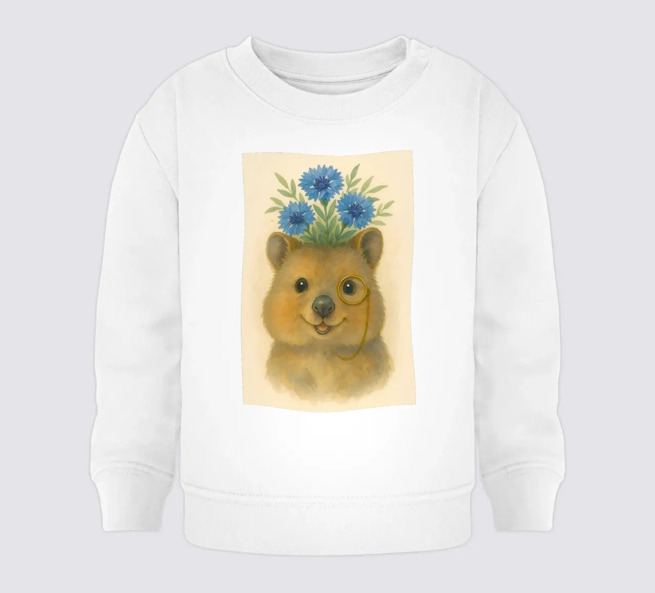 Lo studioso allegro: Quokka con fiordalisi felpa neonato da Graceful Desine