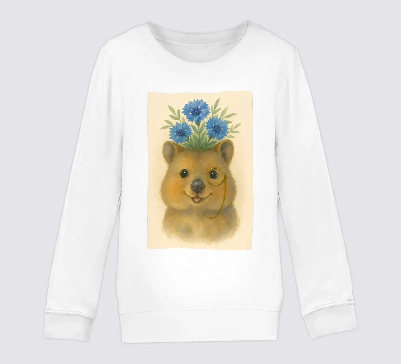 Lo studioso allegro: Quokka con fiordalisi felpa bambino da Graceful Desine