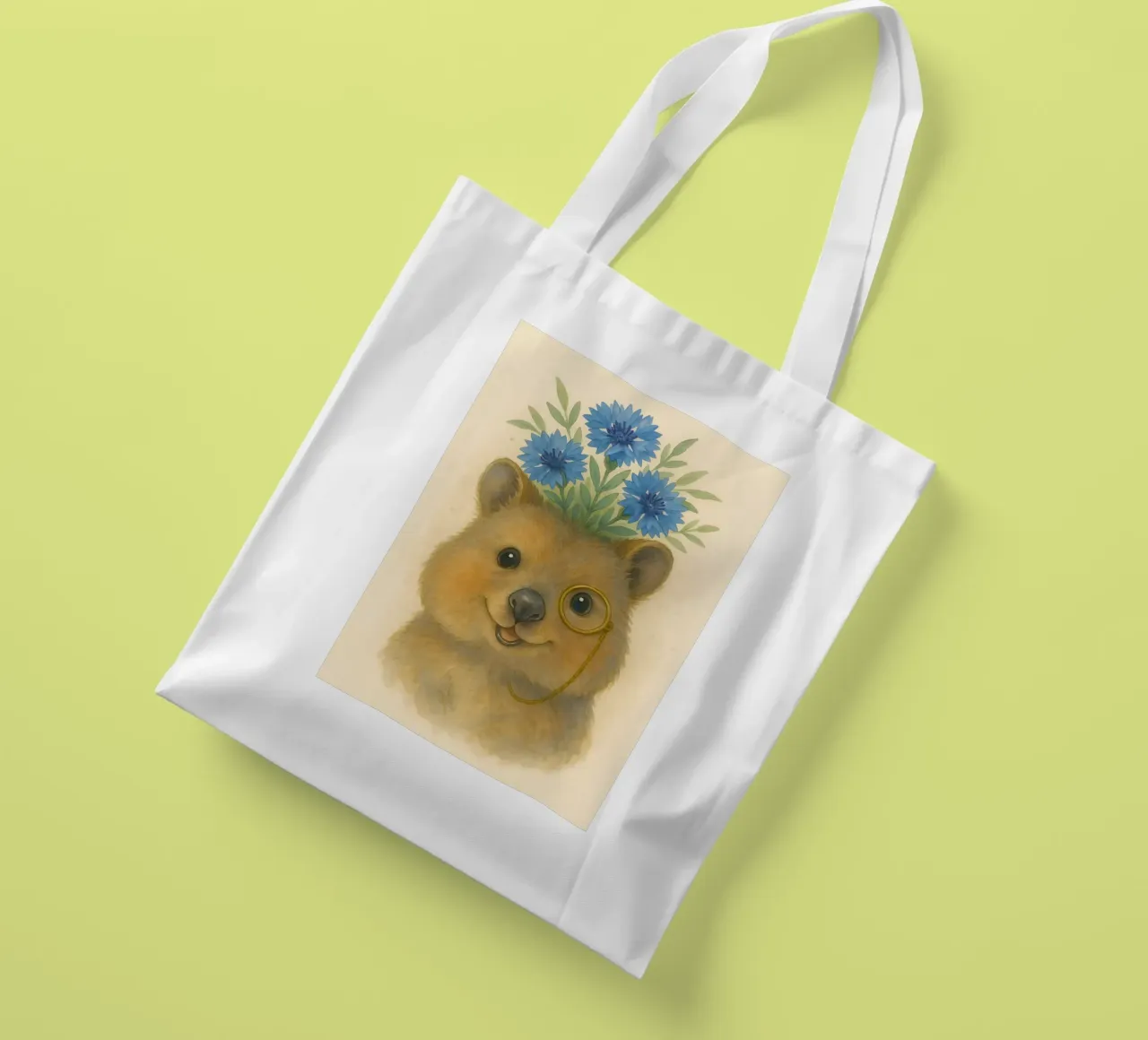 Lo studioso allegro: Quokka con fiordalisi borsa in juta da Graceful Desine