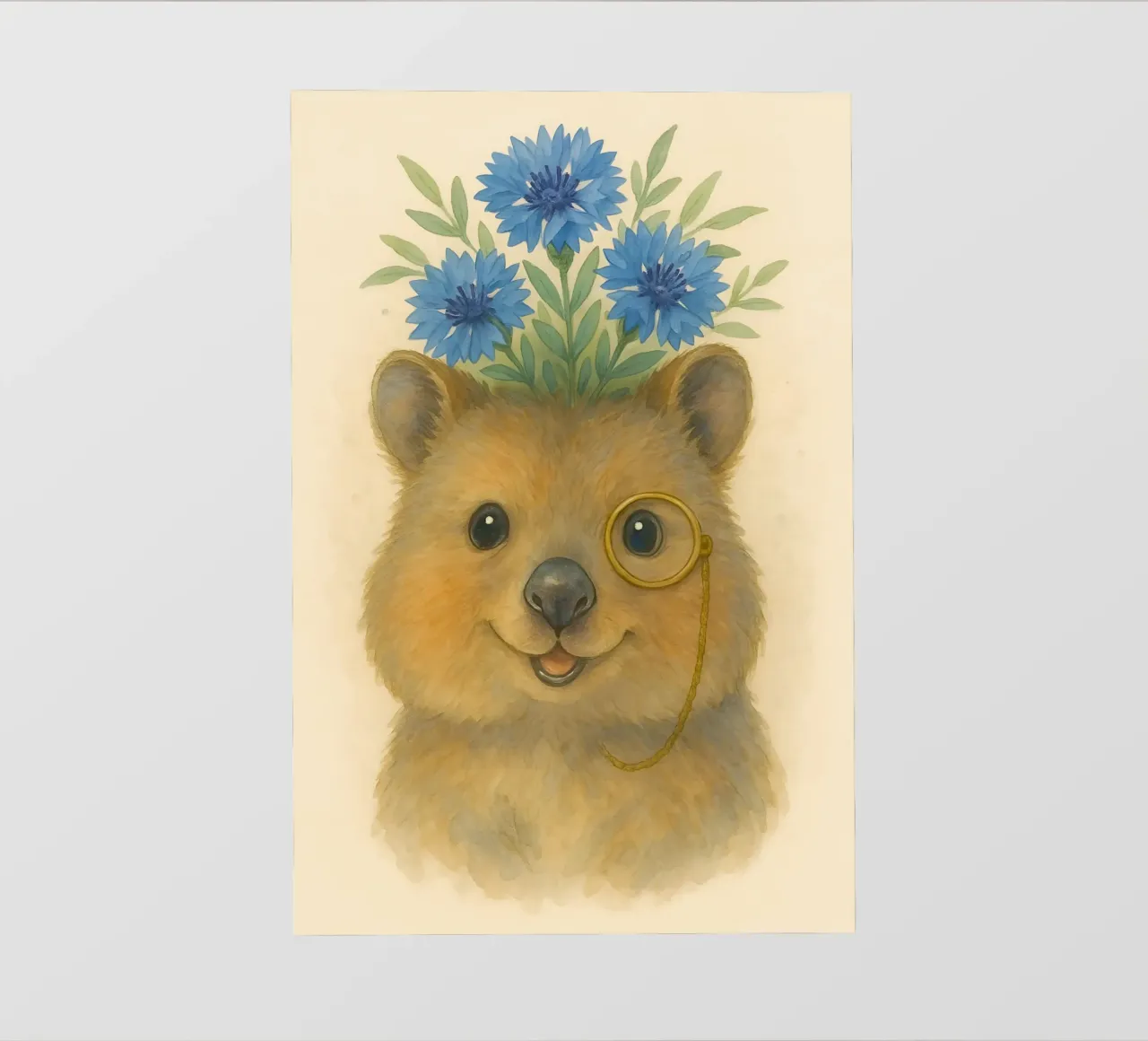 Lo studioso allegro: Quokka con fiordalisi telo in pvc da Graceful Desine