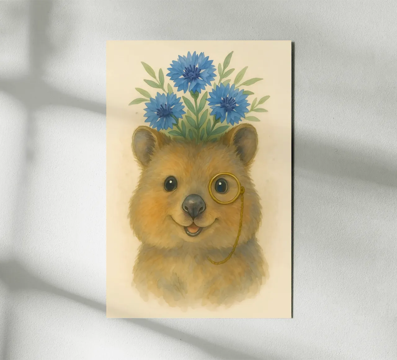 Lo studioso allegro: Quokka con fiordalisi pannello forex da Graceful Desine