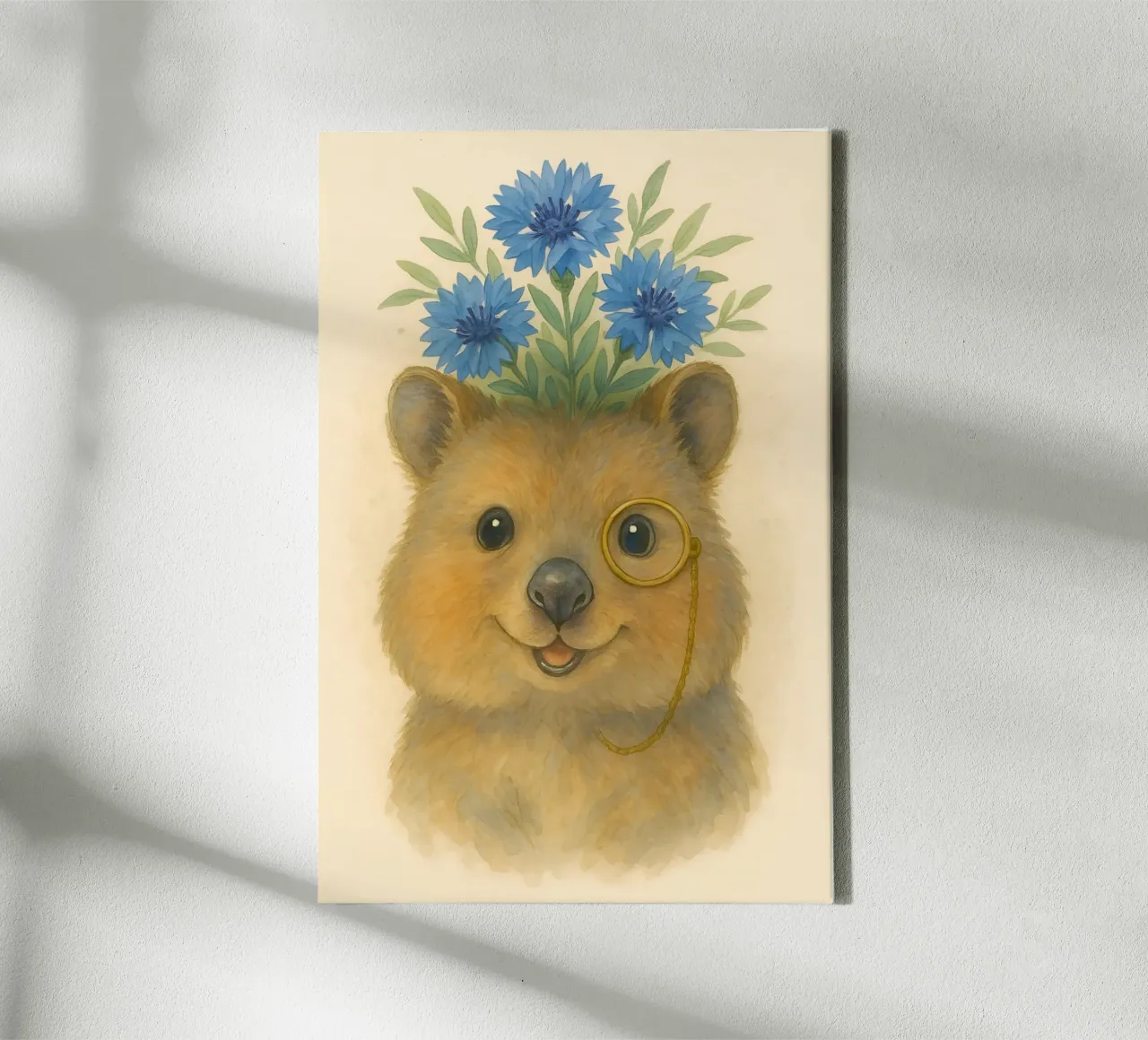 Lo studioso allegro: Quokka con fiordalisi tela con Cornice a cassetta da Graceful Desine
