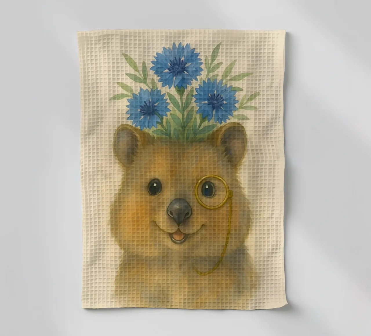 Lo studioso allegro: Quokka con fiordalisi canovaccio da cucina da Graceful Desine