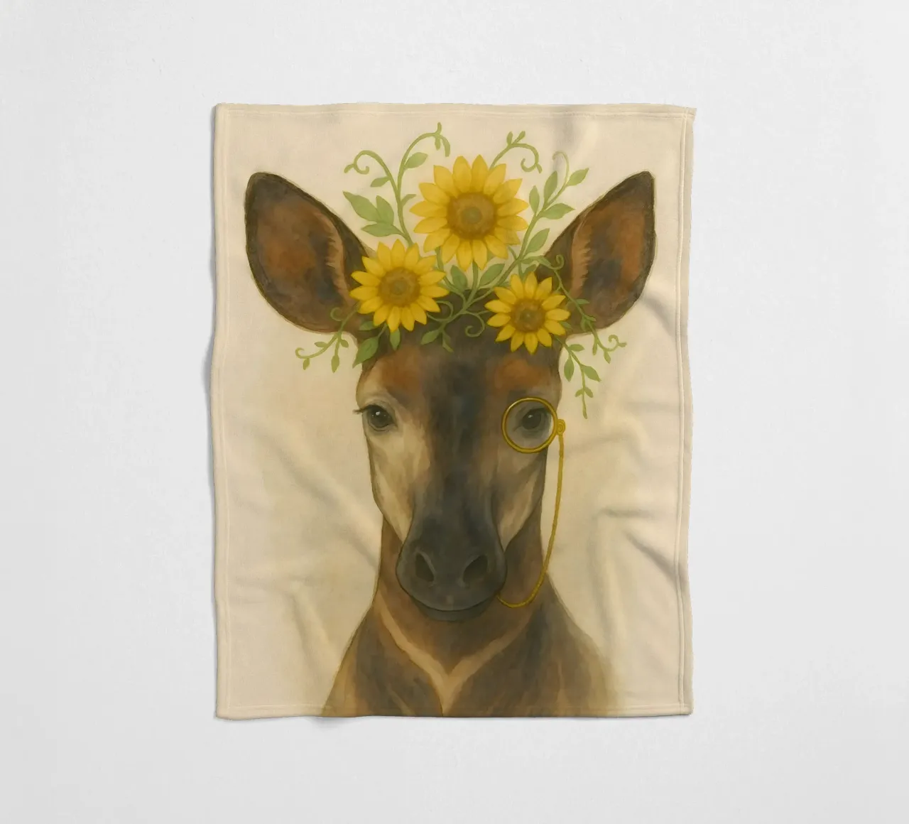 Golden Grace: Deer with Sunflower Crown fleece blanket by Graceful Desine