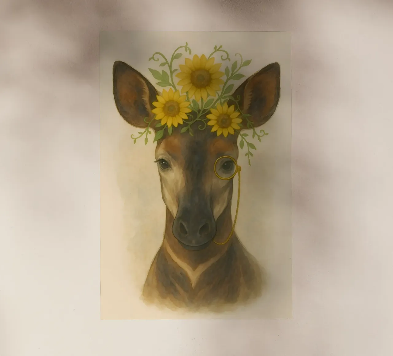 Grazia d'oro: Cervo con corona di girasoli pellicola backlit da Graceful Desine