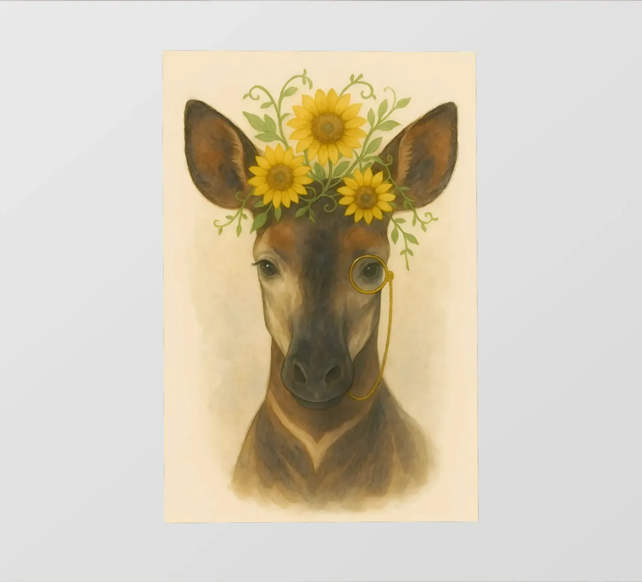 Grazia d'oro: Cervo con corona di girasoli pellicola backlit da Graceful Desine