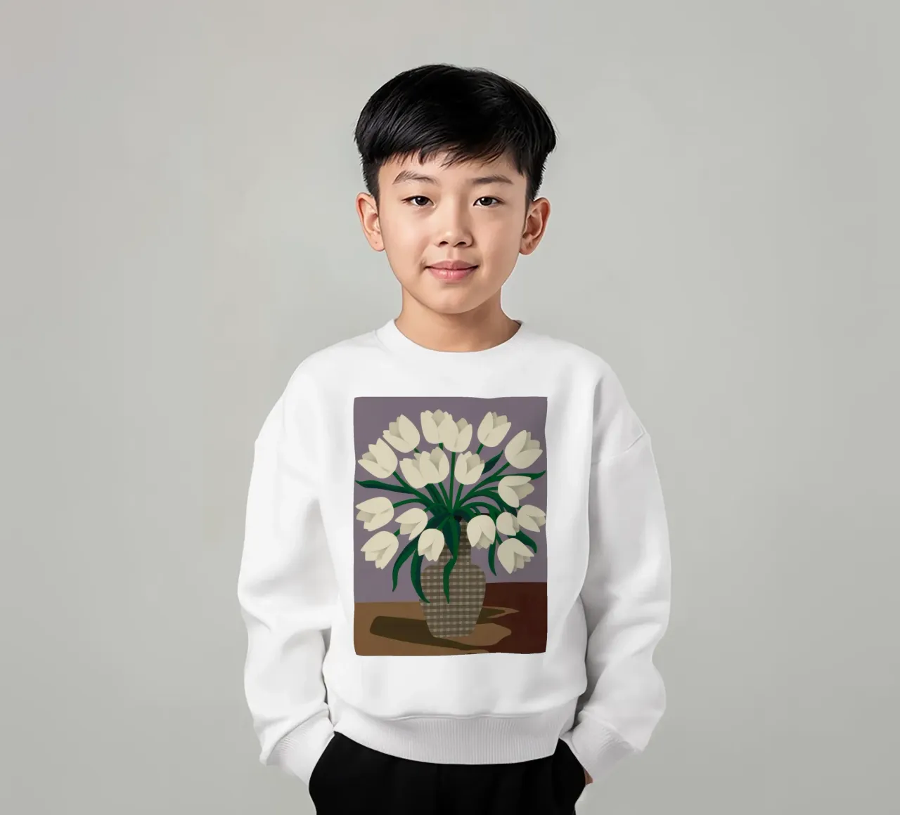 Tulipanes blancos clásicos sudadera para niño de Lunar Valentina