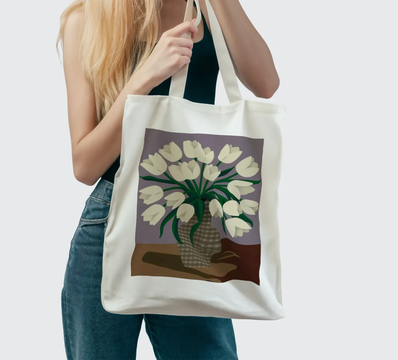 Tulipani bianchi classici borsa in juta da Lunar Valentina