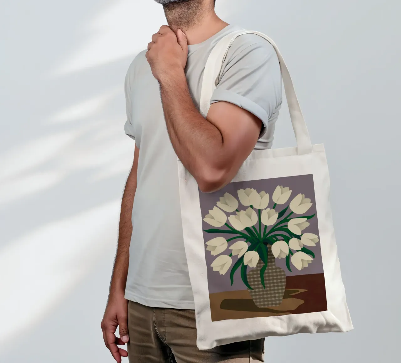 Tulipani bianchi classici borsa in juta da Lunar Valentina