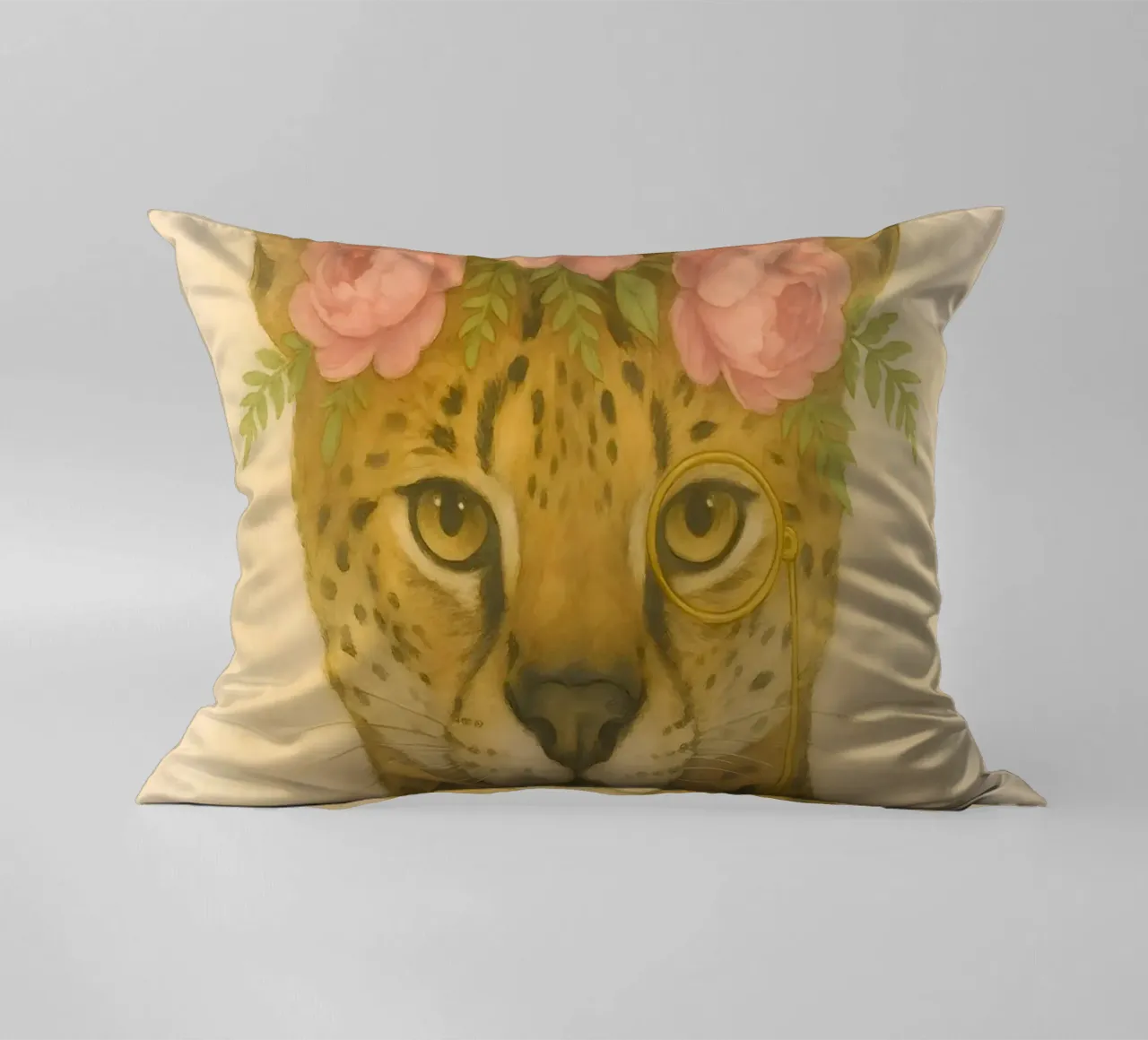 Regal Wild: Serval in Bloom decorative cushion by Graceful Desine