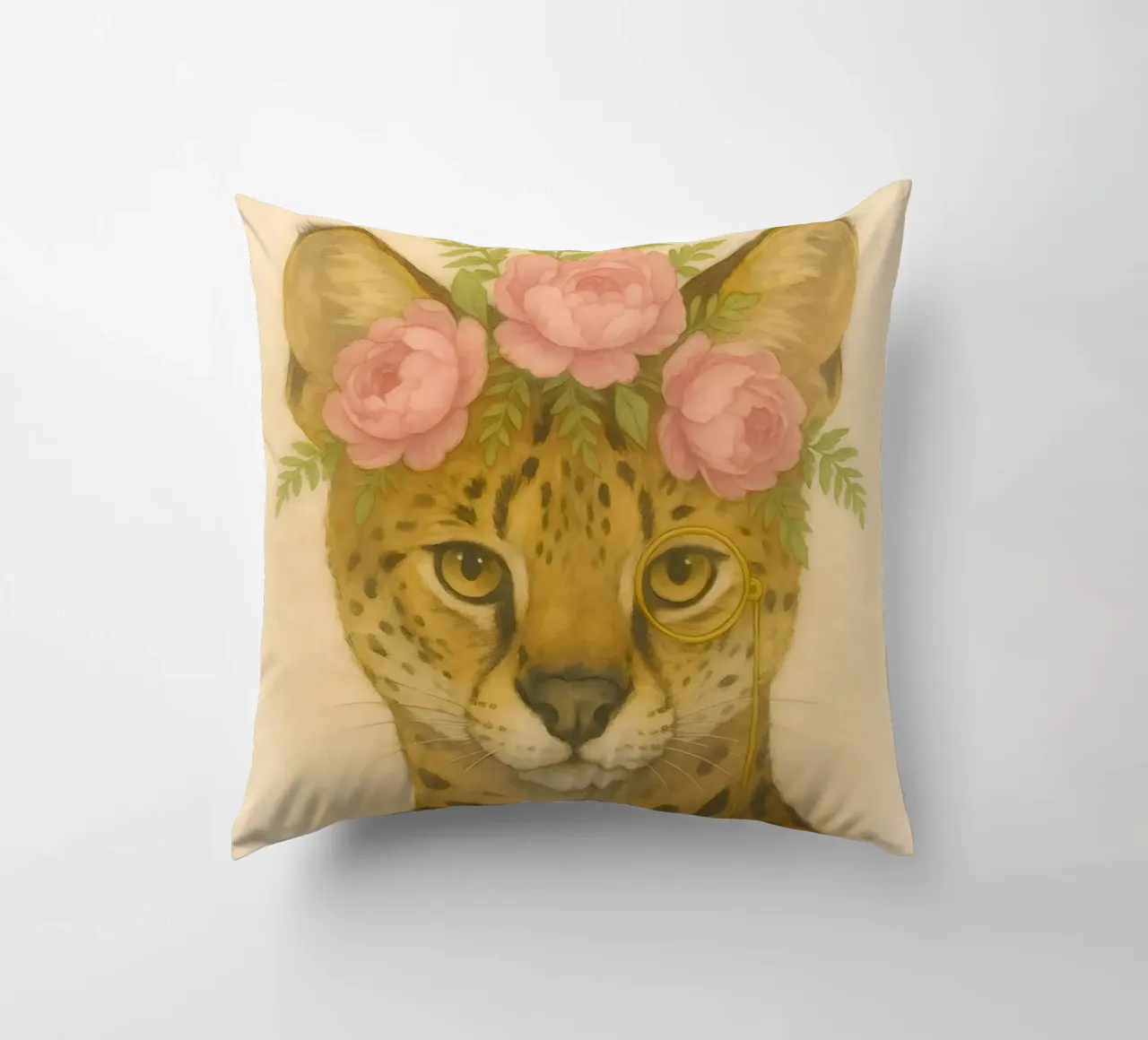 Regal Wild: Serval in Bloom decorative cushion by Graceful Desine