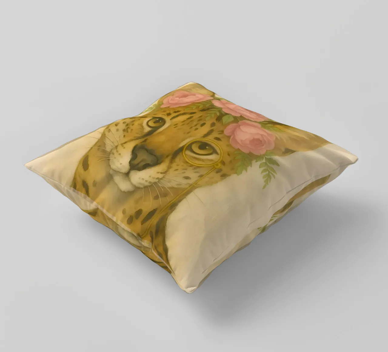 Regal Wild: Serval in Bloom decorative cushion by Graceful Desine
