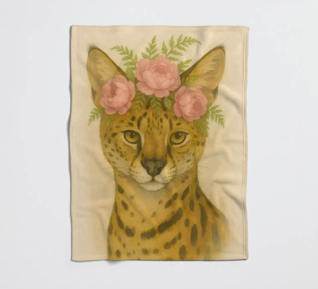 Regal Wild: Serval in Bloom fleece blanket by Graceful Desine