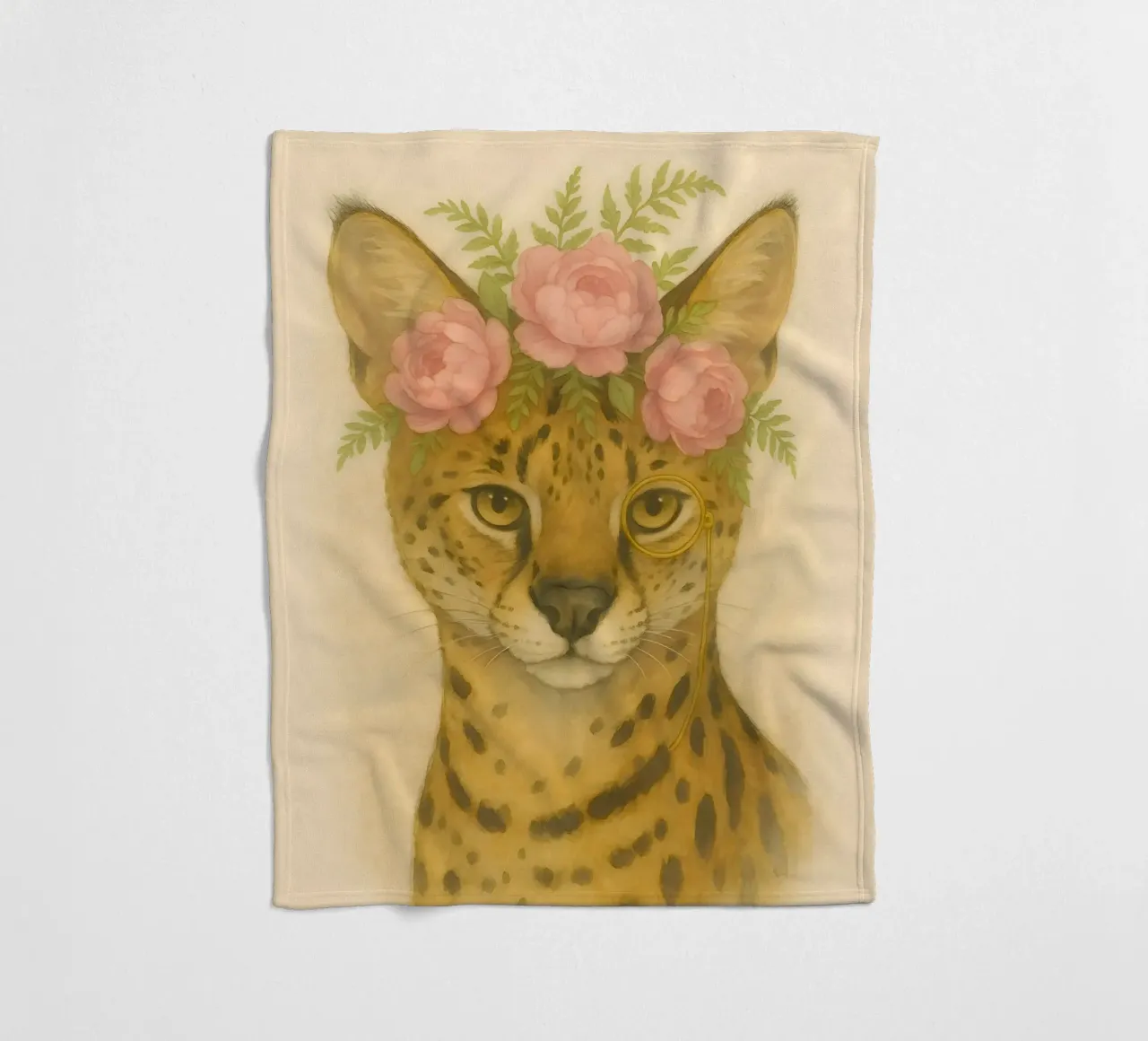Regal Wild: Serval in Bloom fleece blanket by Graceful Desine