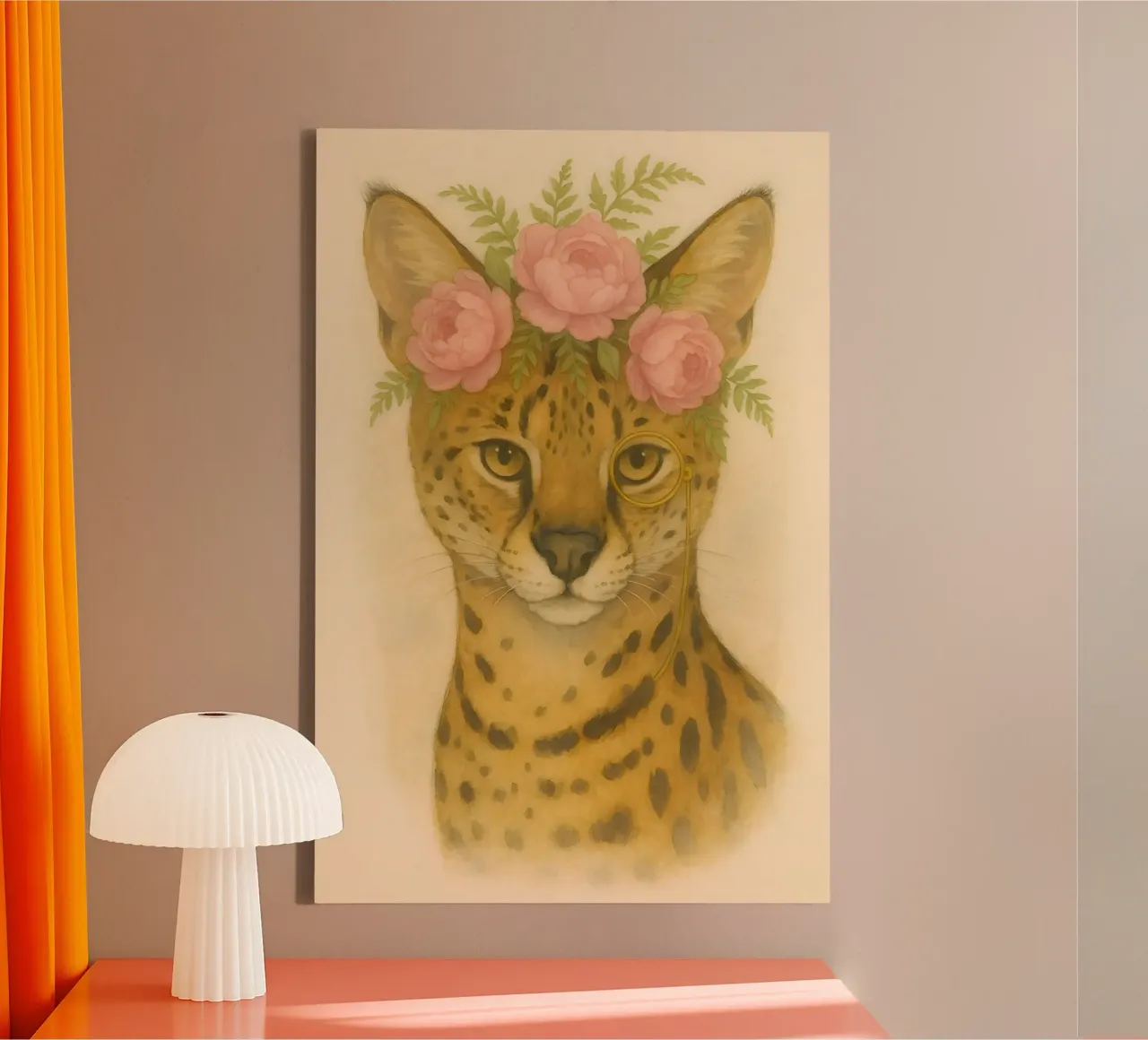 Regal Wild: Serval in Bloom canvas with Floater frame by Graceful Desine