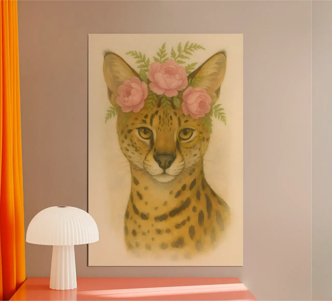 Regal Wild: Serval in fiore poster con telaio in legno da Graceful Desine