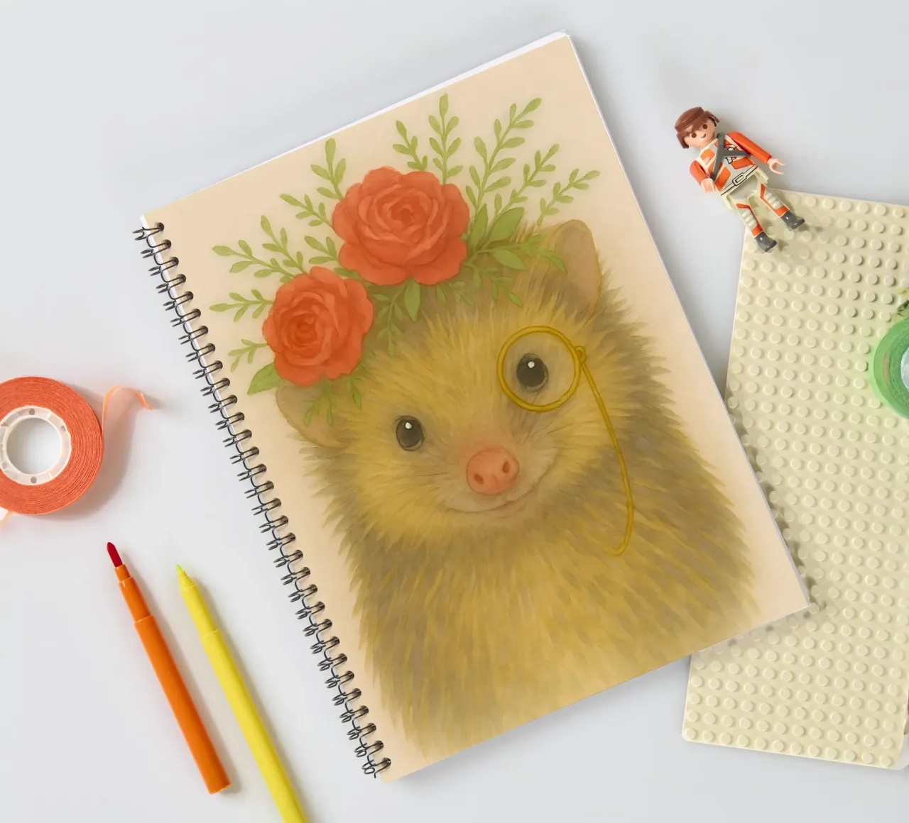 Charming Prickles: Hedgehog with Roses spiral notebook by Graceful Desine
