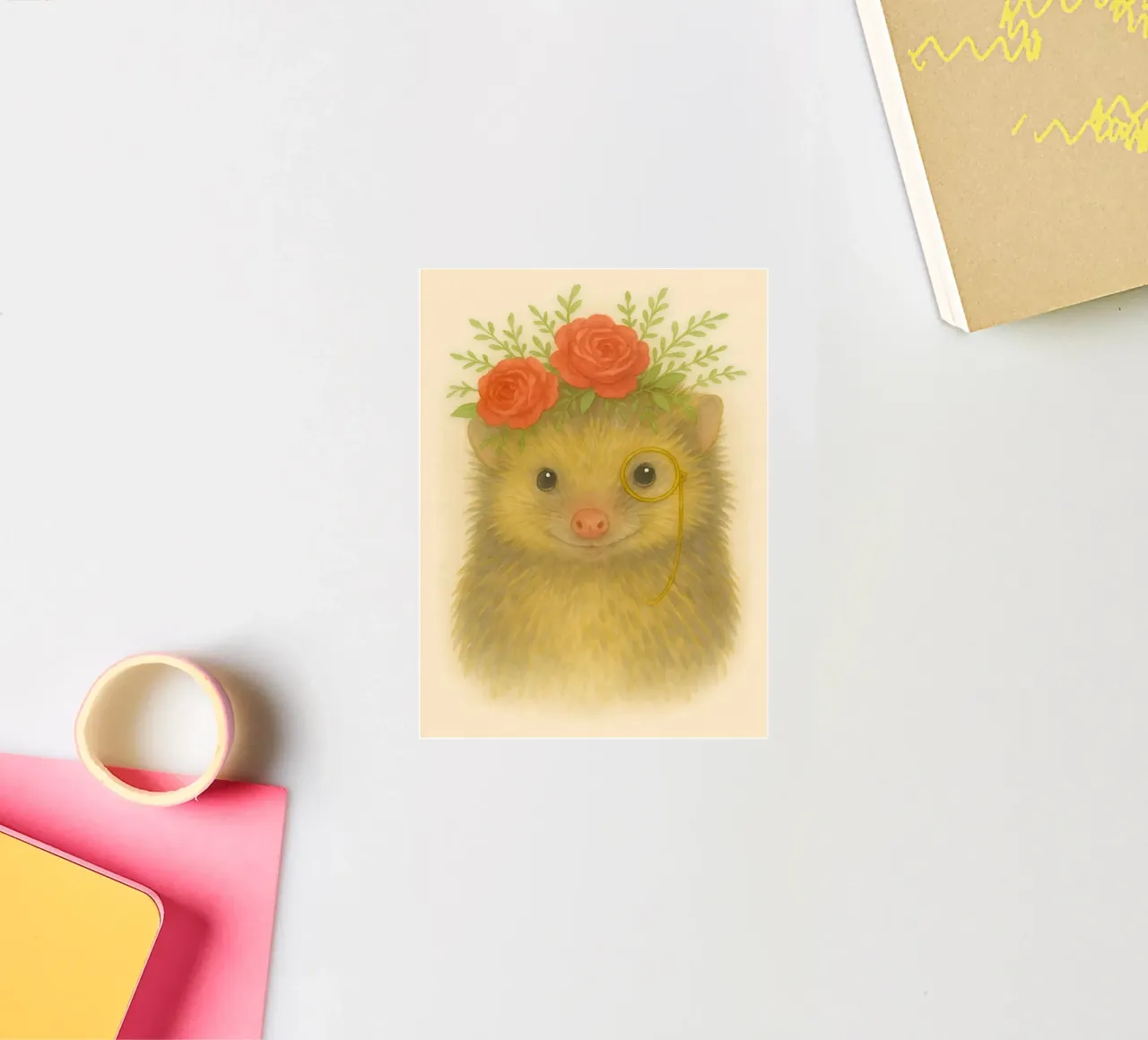 Charming Prickles: Hedgehog with Roses sticker by Graceful Desine