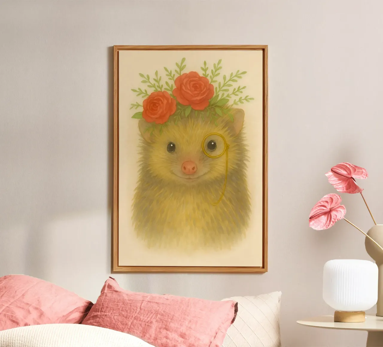 Charming Prickles: Hedgehog with Roses alu-dibond by Graceful Desine