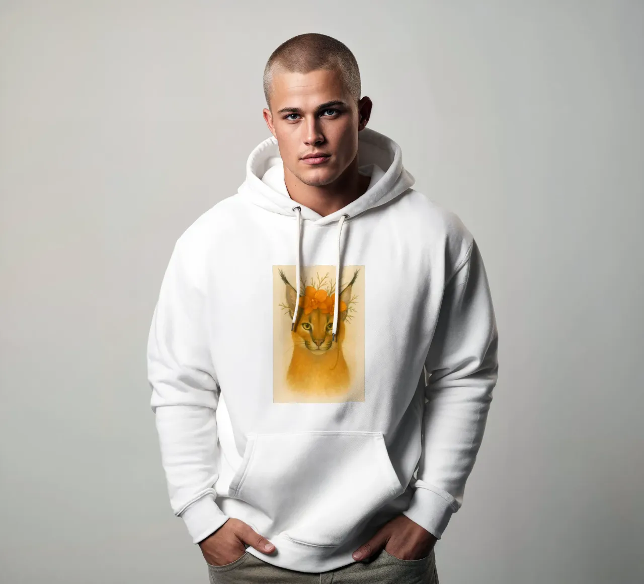 Sguardo d'oro: Caracal con orchidee felpa con cappuccio da Graceful Desine