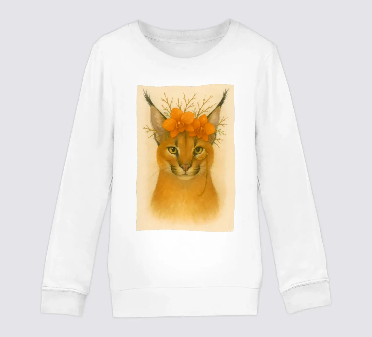 Sguardo d'oro: Caracal con orchidee felpa bambino da Graceful Desine