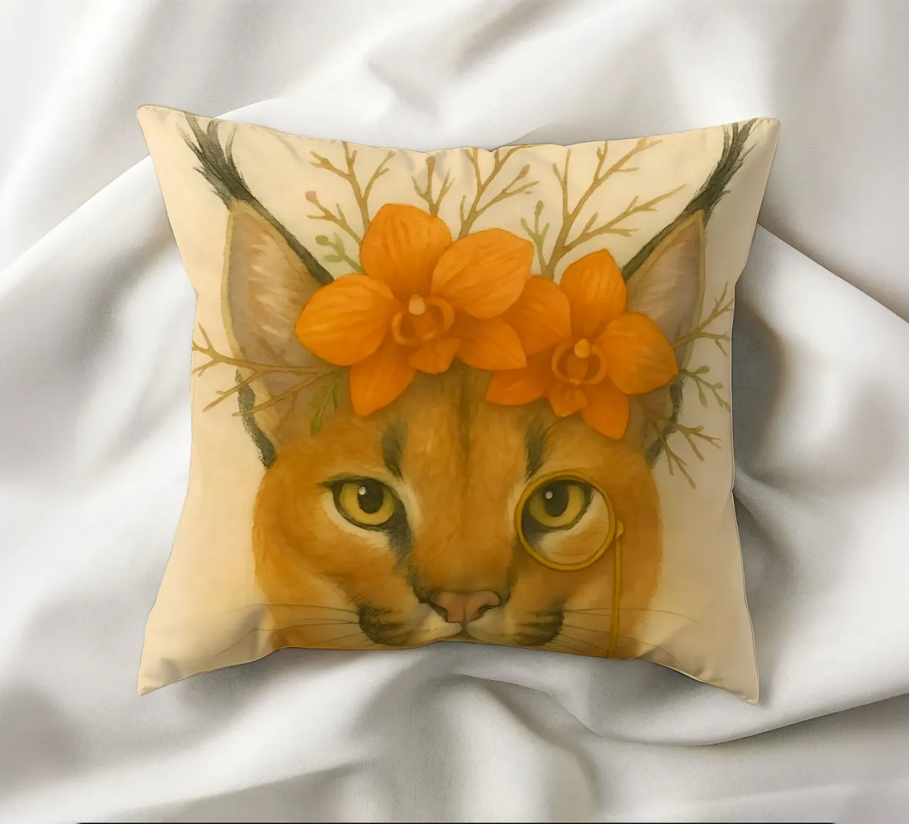 Sguardo d'oro: Caracal con orchidee cuscino da Graceful Desine