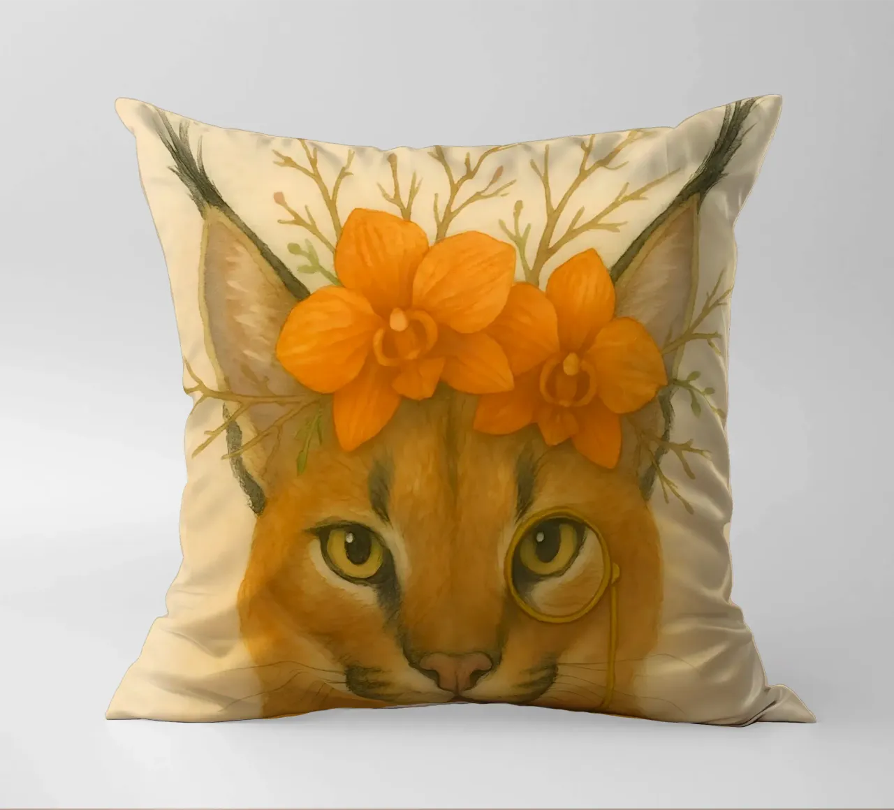 Sguardo d'oro: Caracal con orchidee cuscino da Graceful Desine