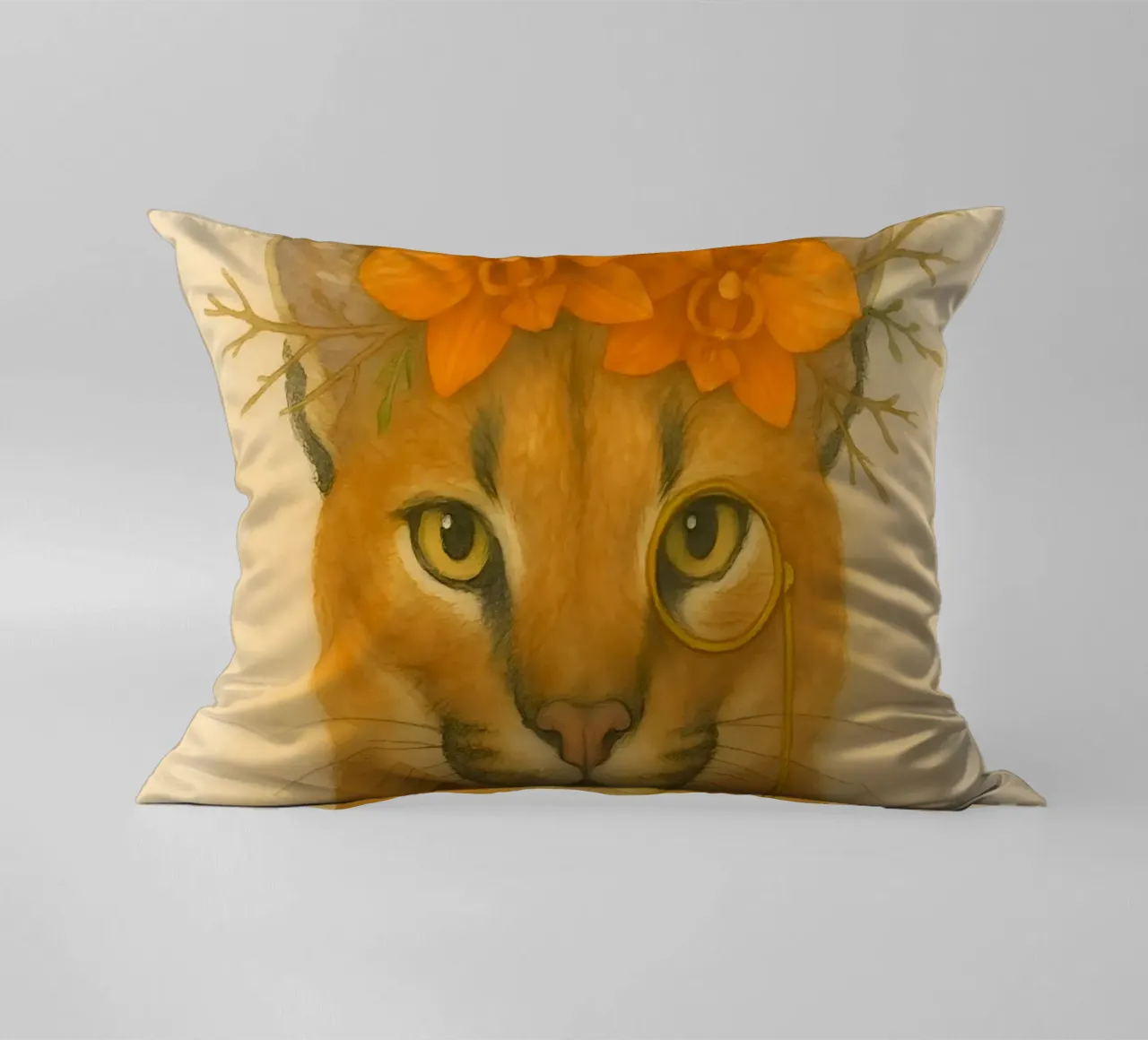 Sguardo d'oro: Caracal con orchidee cuscino da Graceful Desine