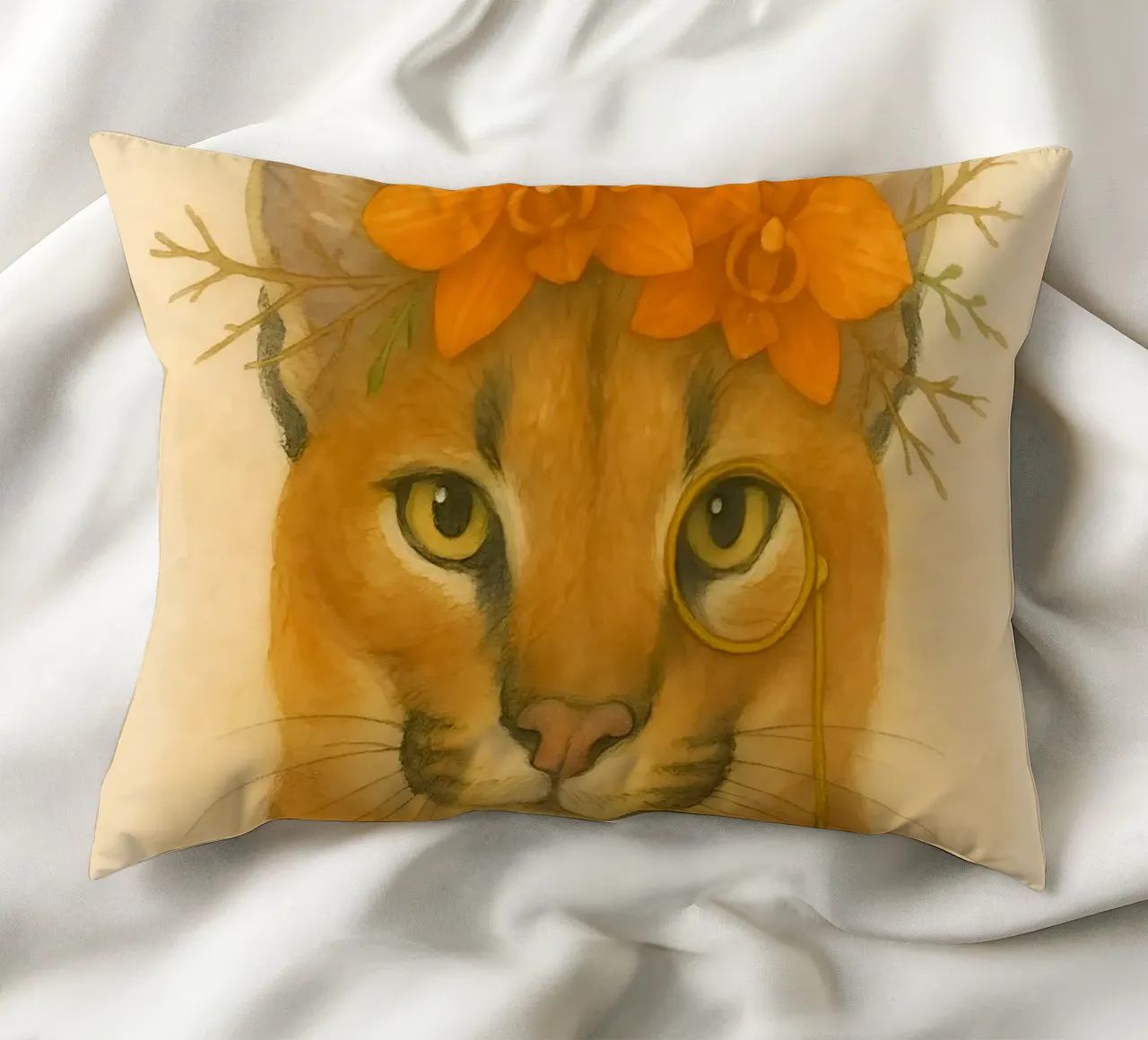 Sguardo d'oro: Caracal con orchidee cuscino da Graceful Desine